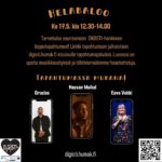 Helabaloa-tapahtuman juliste, jossa tapahtumatietojen lisäksi kuvat Eeva Vekistä, Hassan Maikalista ja Graciaksesta.
